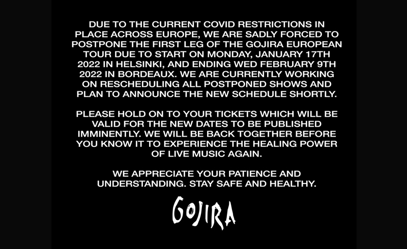 A Gojira közleményt adott ki – Elmarad a budapesti koncert is!